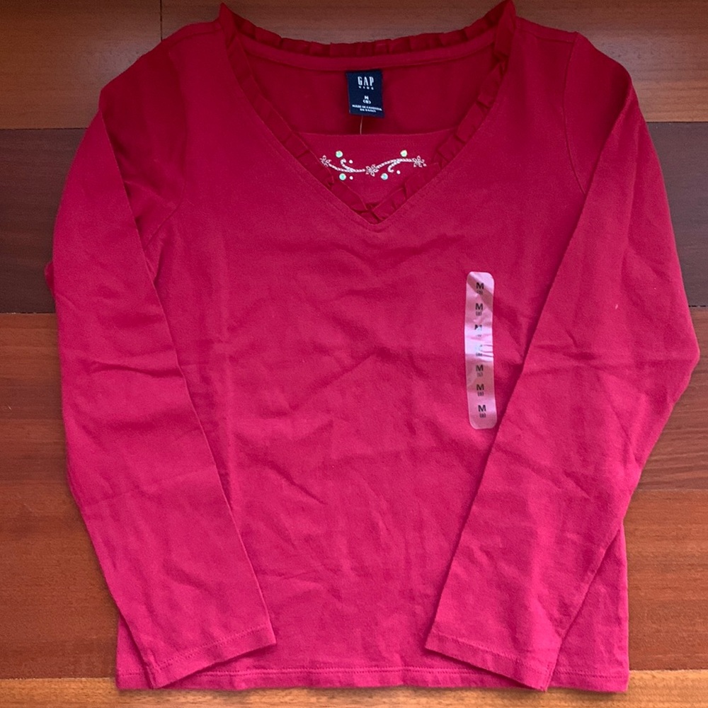 NWT GAP Ruffle V-Neck Long Sleeve Sz 8